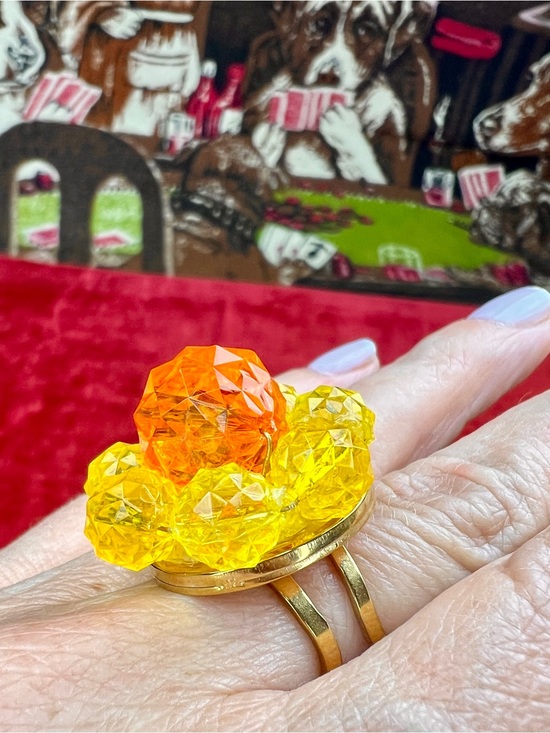 Jewelry - Vintage Remix, JAPAN Yellow & Orange Bead Cluster Adjustable Ring